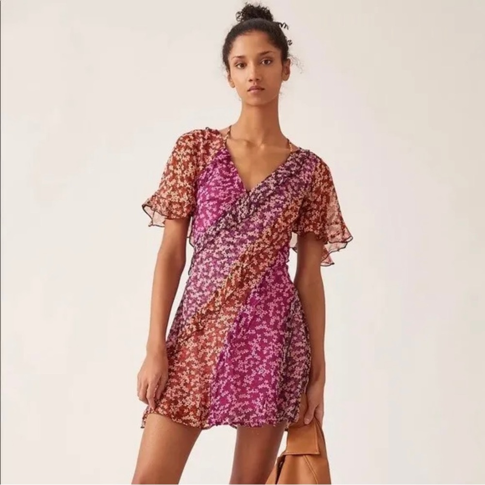 NWT Anthropologie Flutter Sleeve Floral Print Mini Dress